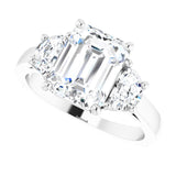 Three-stone half-moon engagement ring in 14K gold, diamond center, in packaging variant--Emerald variant--3CT variant--14K-white-gold