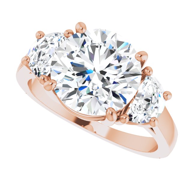 Three-stone half-moon engagement ring in 14K gold, diamond center, in packaging variant--Round variant--3CT variant--14K-rose-gold