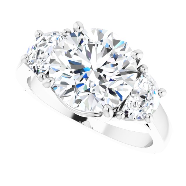 Three-stone half-moon engagement ring in 14K gold, diamond center, in packaging variant--Round variant--3CT variant--14K-white-gold