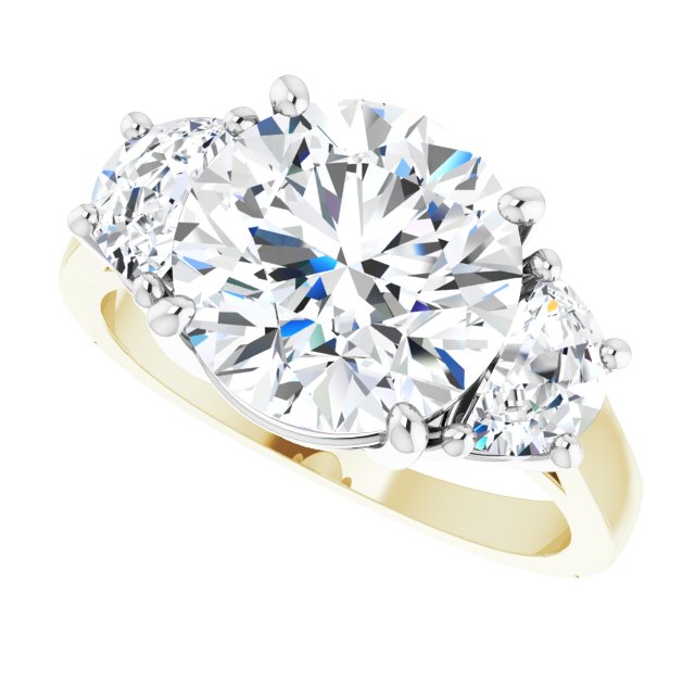 Three-stone half-moon engagement ring in 14K gold, diamond center, side profile/white-gold/white-gold variant--Round variant--4CT variant--14K-yellow/white-gold