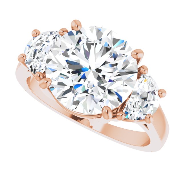 Three-stone half-moon engagement ring in 14K gold, diamond center, in packaging variant--Round variant--4CT variant--14K-rose-gold