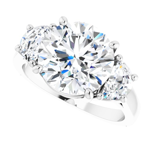 Three-stone half-moon engagement ring in 14K gold, diamond center, close-up of half-moon stones variant--Round variant--4CT variant--14K-white-gold