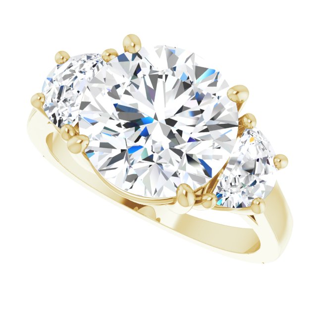 Three-stone half-moon engagement ring in 14K gold, diamond center, front view variant--Round variant--4CT variant--14K-yellow-gold