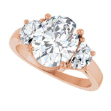 Three-stone half-moon engagement ring in 14K gold, diamond center, side profile variant--Oval variant--2CT variant--14K-rose-gold