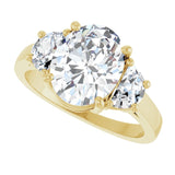 Three-stone half-moon engagement ring in 14K gold, diamond center, front view variant--Oval variant--2CT variant--14K-yellow-gold