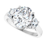 Three-stone half-moon engagement ring in 14K gold, diamond center, in packaging variant--Oval variant--2CT variant--14K-white-gold