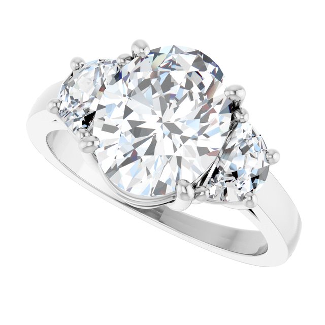 Three-stone half-moon engagement ring in 14K gold, diamond center, in packaging variant--Oval variant--2CT variant--14K-white-gold