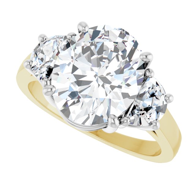 Three-stone half-moon engagement ring in 14K gold, diamond center, close-up of half-moon stones/white-gold/white-gold variant--Oval variant--5CT variant--14K-yellow/white-gold