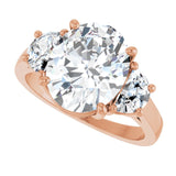 Three-stone half-moon engagement ring in 14K gold, diamond center, side profile variant--Oval variant--5CT variant--14K-rose-gold