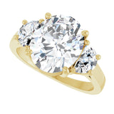 Three-stone half-moon engagement ring in 14K gold, diamond center, front view variant--Oval variant--5CT variant--14K-yellow-gold