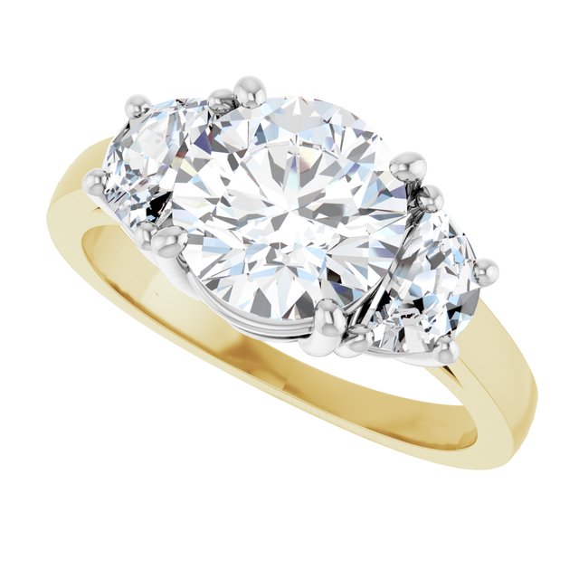 Three-stone half-moon engagement ring in 14K gold, diamond center, close-up of half-moon stones/white-gold/white-gold variant--Round variant--2CT variant--14K-yellow/white-gold