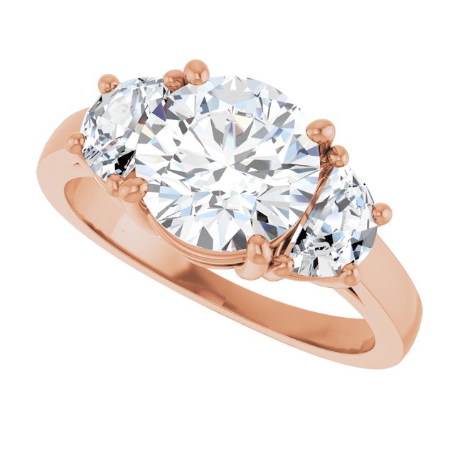 Three-stone half-moon engagement ring in 14K gold, diamond center, side profile variant--Round variant--2CT variant--14K-rose-gold