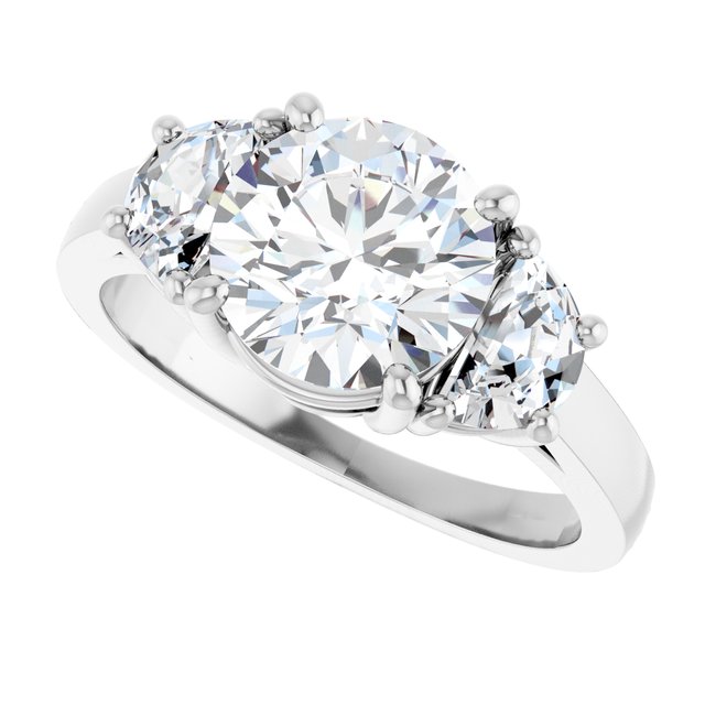 Three-stone half-moon engagement ring in 14K gold, diamond center, in packaging variant--Round variant--2CT variant--14K-white-gold