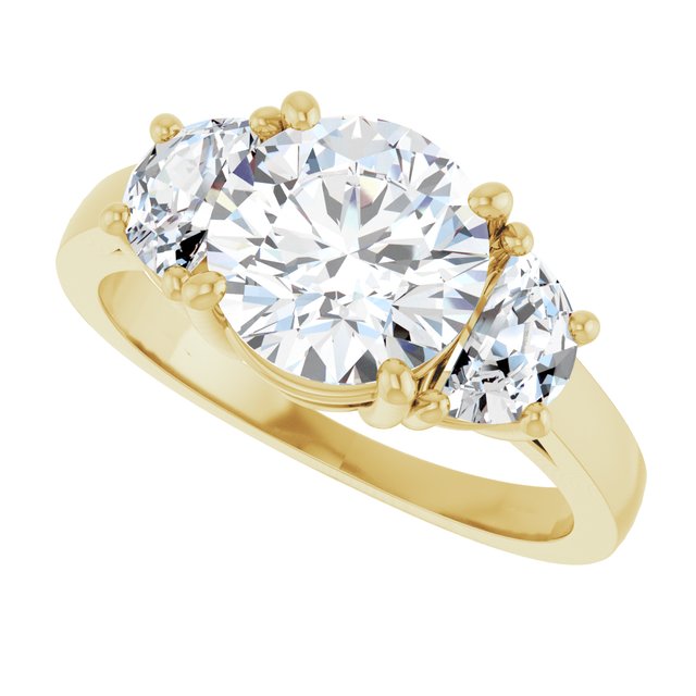 Three-stone half-moon engagement ring in 14K gold, diamond center, front view variant--Round variant--2CT variant--14K-yellow-gold