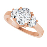 Three-stone half-moon engagement ring in 14K gold, diamond center, side profile variant--Oval variant--1CT variant--14K-rose-gold