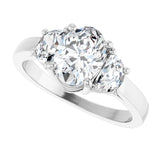 Three-stone half-moon engagement ring in 14K gold, diamond center, in packaging variant--Oval variant--1CT variant--14K-white-gold