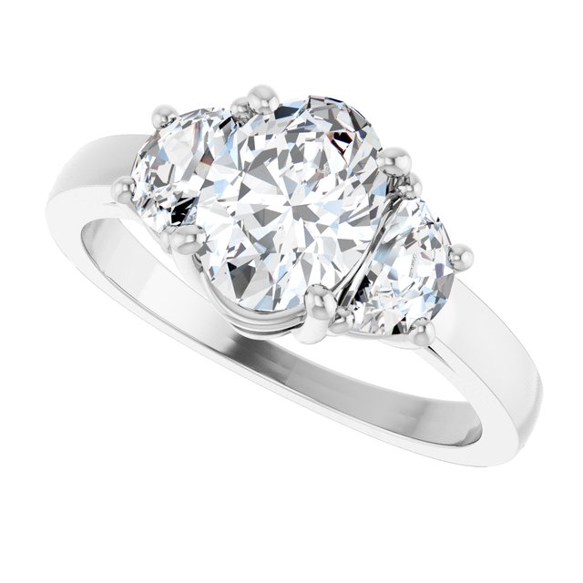 Three-stone half-moon engagement ring in 14K gold, diamond center, in packaging variant--Oval variant--1CT variant--14K-white-gold