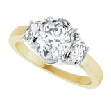 Three-stone half-moon engagement ring in 14K gold, diamond center, close-up of half-moon stones/white-gold/white-gold variant--Oval variant--1CT variant--14K-yellow/white-gold