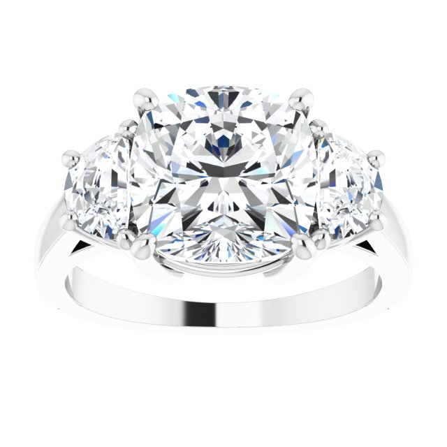 14K White 9 mm Cushion Engagement Ring Mounting variant--Cushion variant--4CT variant--14K-white-gold