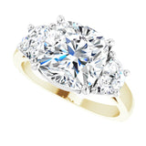 Three-stone half-moon engagement ring in 14K gold, diamond center, close-up of half-moon stones/white-gold/white-gold variant--Cushion variant--4CT variant--14K-yellow/white-gold