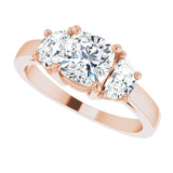 Three-stone half-moon engagement ring in 14K gold, diamond center, side profile variant--Cushion variant--1CT variant--14K-rose-gold