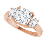 Three-stone half-moon engagement ring in 14K gold, diamond center, side profile variant--Cushion variant--2CT variant--14K-rose-gold