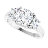 Three-stone half-moon engagement ring in 14K gold, diamond center, in packaging variant--Cushion variant--2CT variant--14K-white-gold