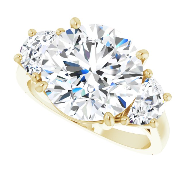 Three-stone half-moon engagement ring in 14K gold, diamond center, front view variant--Round variant--5CT variant--14K-yellow-gold