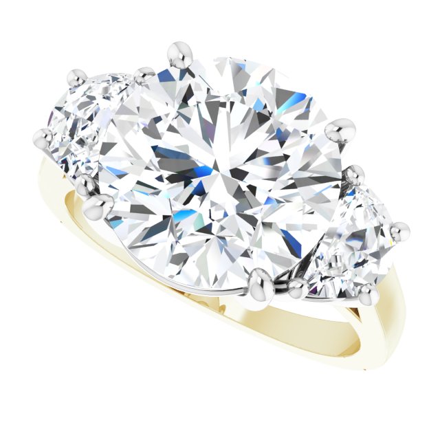Three-stone half-moon engagement ring in 14K gold, diamond center, close-up of half-moon stones/white-gold/white-gold variant--Round variant--5CT variant--14K-yellow/white-gold