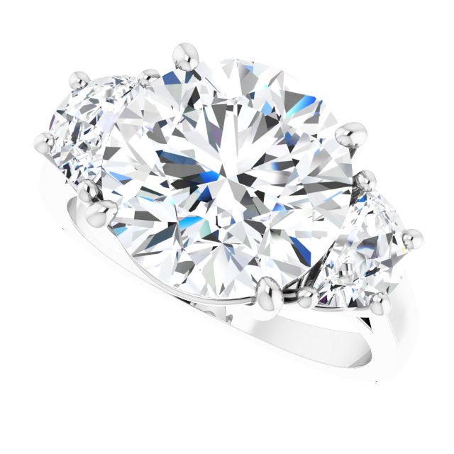 Three-stone half-moon engagement ring in 14K gold, diamond center, close-up of half-moon stones variant--Round variant--5CT variant--14K-white-gold