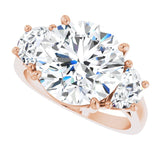 Three-stone half-moon engagement ring in 14K gold, diamond center, side profile variant--Round variant--5CT variant--14K-rose-gold