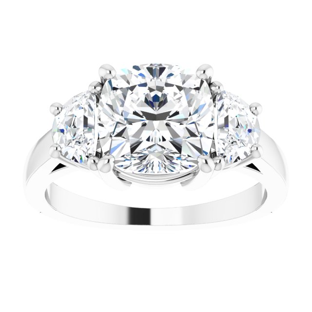 14K White 8 mm Cushion Engagement Ring Mounting variant--Cushion variant--3CT variant--14K-white-gold