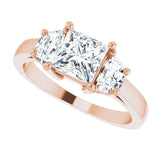 Three-stone half-moon engagement ring in 14K gold, diamond center, side profile variant--Square variant--1CT variant--14K-rose-gold