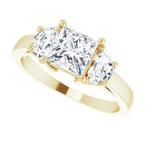 Three-stone half-moon engagement ring in 14K gold, diamond center, front view variant--Square variant--1CT variant--14K-yellow-gold