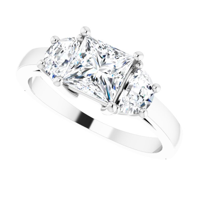 Three-stone half-moon engagement ring in 14K gold, diamond center, in packaging variant--Square variant--1CT variant--14K-white-gold