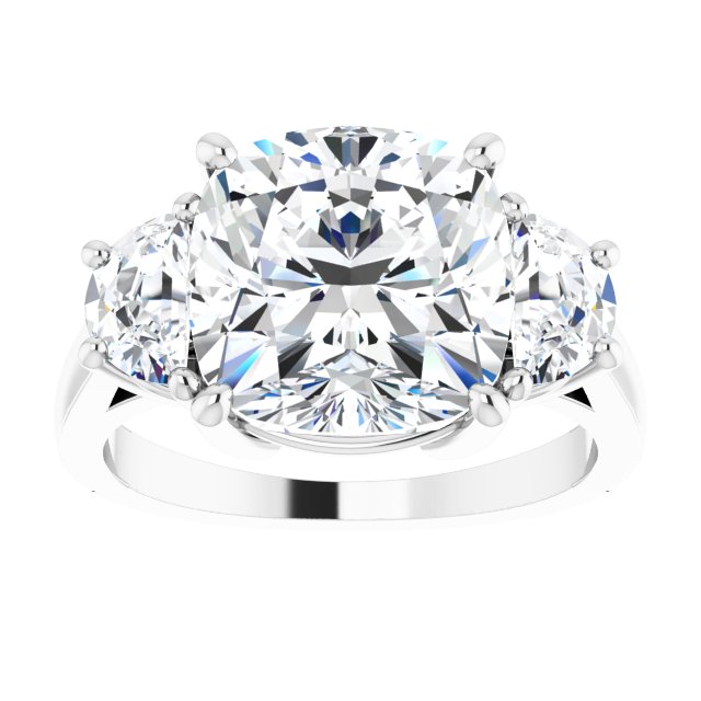 14K White 10 mm Cushion Engagement Ring Mounting variant--Cushion variant--5CT variant--14K-white-gold