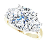 Three-stone half-moon engagement ring in 14K gold, diamond center, close-up of half-moon stones/white-gold/white-gold variant--Cushion variant--5CT variant--14K-yellow/white-gold