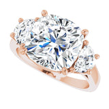 Three-stone half-moon engagement ring in 14K gold, diamond center, side profile variant--Cushion variant--5CT variant--14K-rose-gold