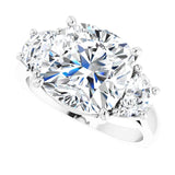 Three-stone half-moon engagement ring in 14K gold, diamond center, in packaging variant--Cushion variant--5CT variant--14K-white-gold