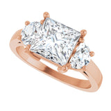 Three-stone half-moon engagement ring in 14K gold, diamond center, side profile variant--Square variant--2CT variant--14K-rose-gold