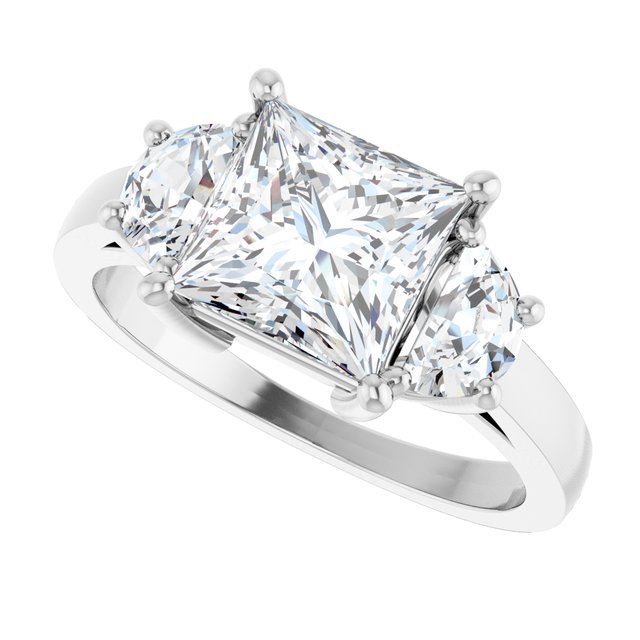 Three-stone half-moon engagement ring in 14K gold, diamond center, in packaging variant--Square variant--2CT variant--14K-white-gold