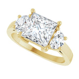 Three-stone half-moon engagement ring in 14K gold, diamond center, front view variant--Square variant--2CT variant--14K-yellow-gold