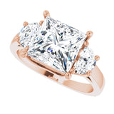 Three-stone half-moon engagement ring in 14K gold, diamond center, side profile variant--Square variant--3CT variant--14K-rose-gold