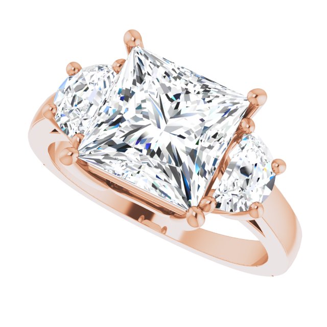 Three-stone half-moon engagement ring in 14K gold, diamond center, side profile variant--Square variant--3CT variant--14K-rose-gold