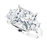 Three-stone half-moon engagement ring in 14K gold, diamond center, in packaging variant--Square variant--3CT variant--14K-white-gold