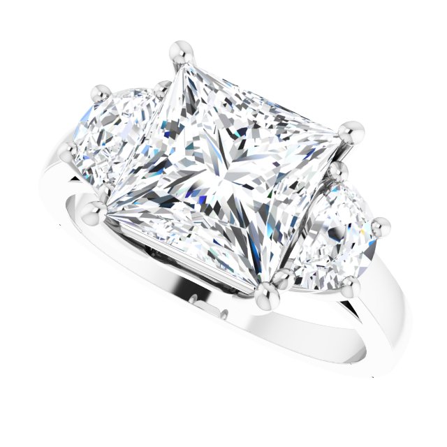 Three-stone half-moon engagement ring in 14K gold, diamond center, in packaging variant--Square variant--3CT variant--14K-white-gold