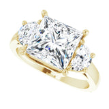 Three-stone half-moon engagement ring in 14K gold, diamond center, front view variant--Square variant--3CT variant--14K-yellow-gold