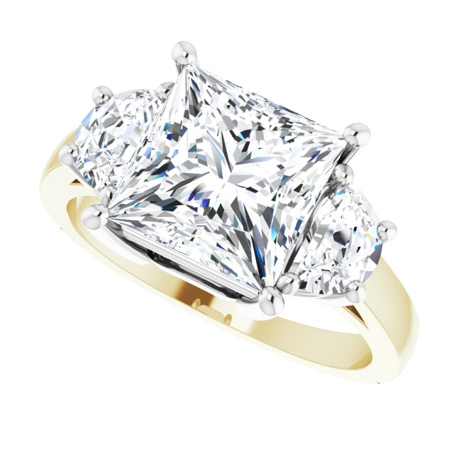 Three-stone half-moon engagement ring in 14K gold, diamond center, close-up of half-moon stones/white-gold/white-gold variant--Square variant--3CT variant--14K-yellow/white-gold
