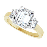 Three-stone half-moon engagement ring in 14K gold, diamond center, close-up of half-moon stones/white-gold/white-gold variant--Emerald variant--2CT variant--14K-yellow/white-gold