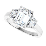 Three-stone half-moon engagement ring in 14K gold, diamond center, in packaging variant--Emerald variant--2CT variant--14K-white-gold